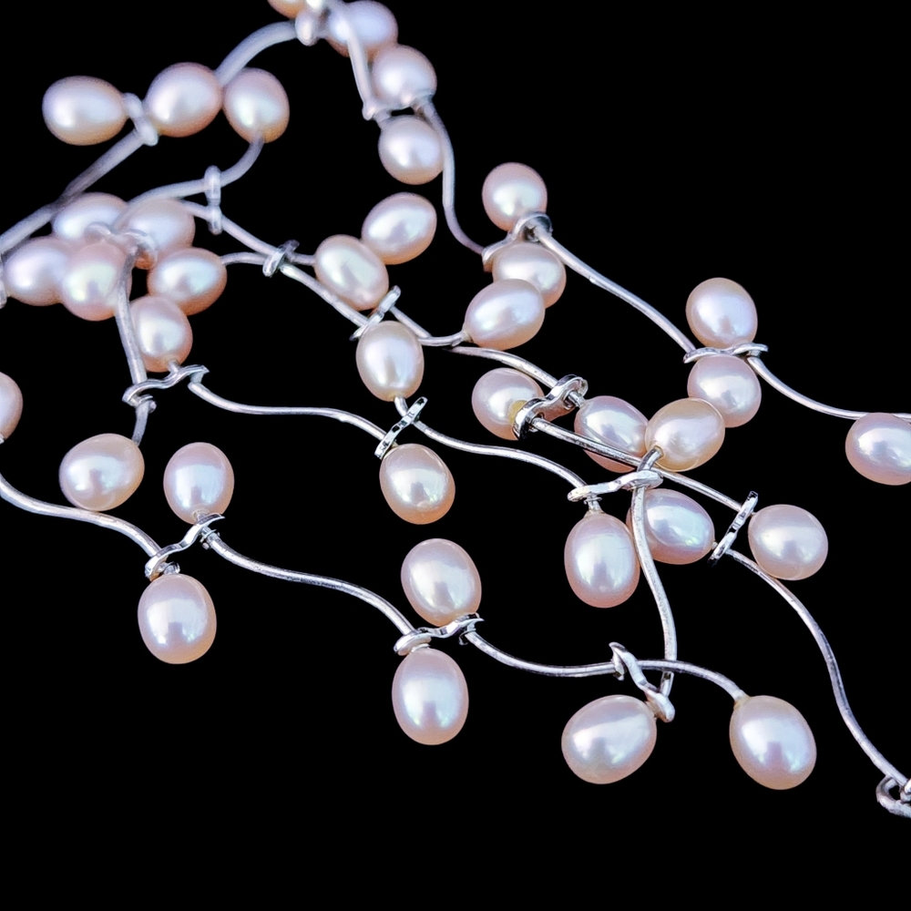 Dainty pearl necklace pale pink pearls 925 sterling silver